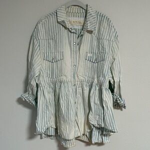 We The Free Blue and White Striped Button Down Shirt